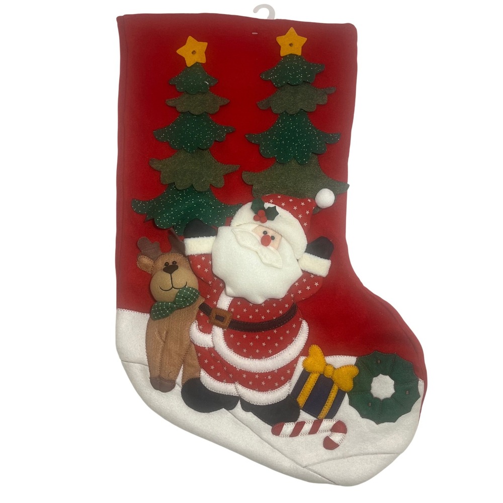 American Home‎ Classics Red 3D Christmas Stocking Santa Reindeer Xmas Trees NWT